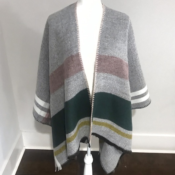 Marcus Adler Accessories - Only 1 Left! Marcus Adler Grey Striped Wrap Ruana